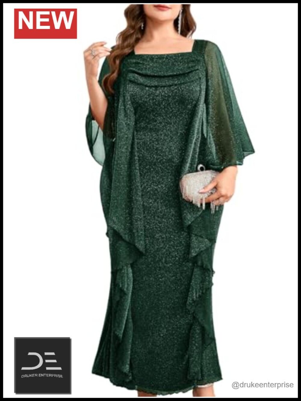 Plus Size Sparkly Formal Dress Ruffles Glitter Wedding Guest Evening Gown
